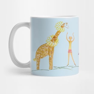 3 quirky friends with giraffe Mug